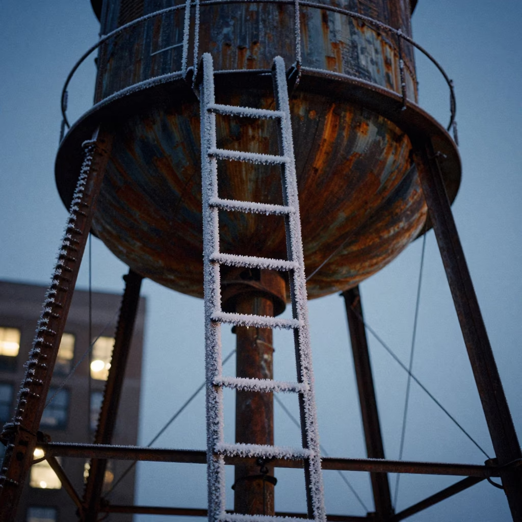 New York Ladder Frost at As City Lights Begin To Glow in in New York, New York, United States