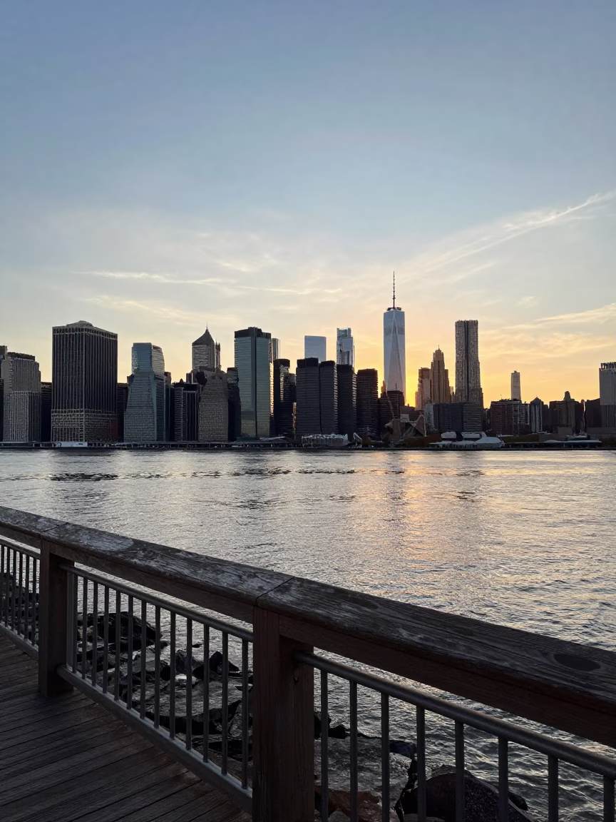 New York Manhattan Skyline From Brooklyn Bridge Park in in New York, New York, United States