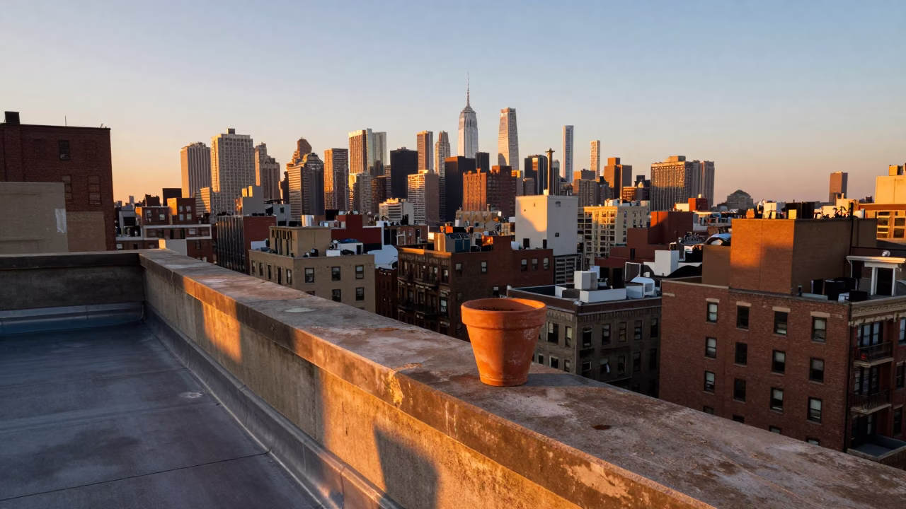 New York Rooftop at Sunset Light in in New York, New York, United States