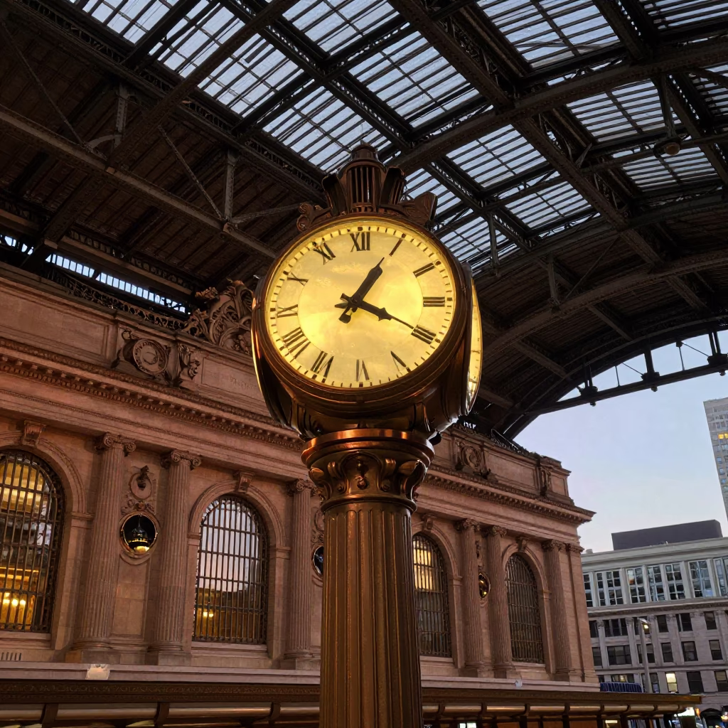 New York Station Clock at Copper-toned Light Before Dusk in in New York, New York, United States