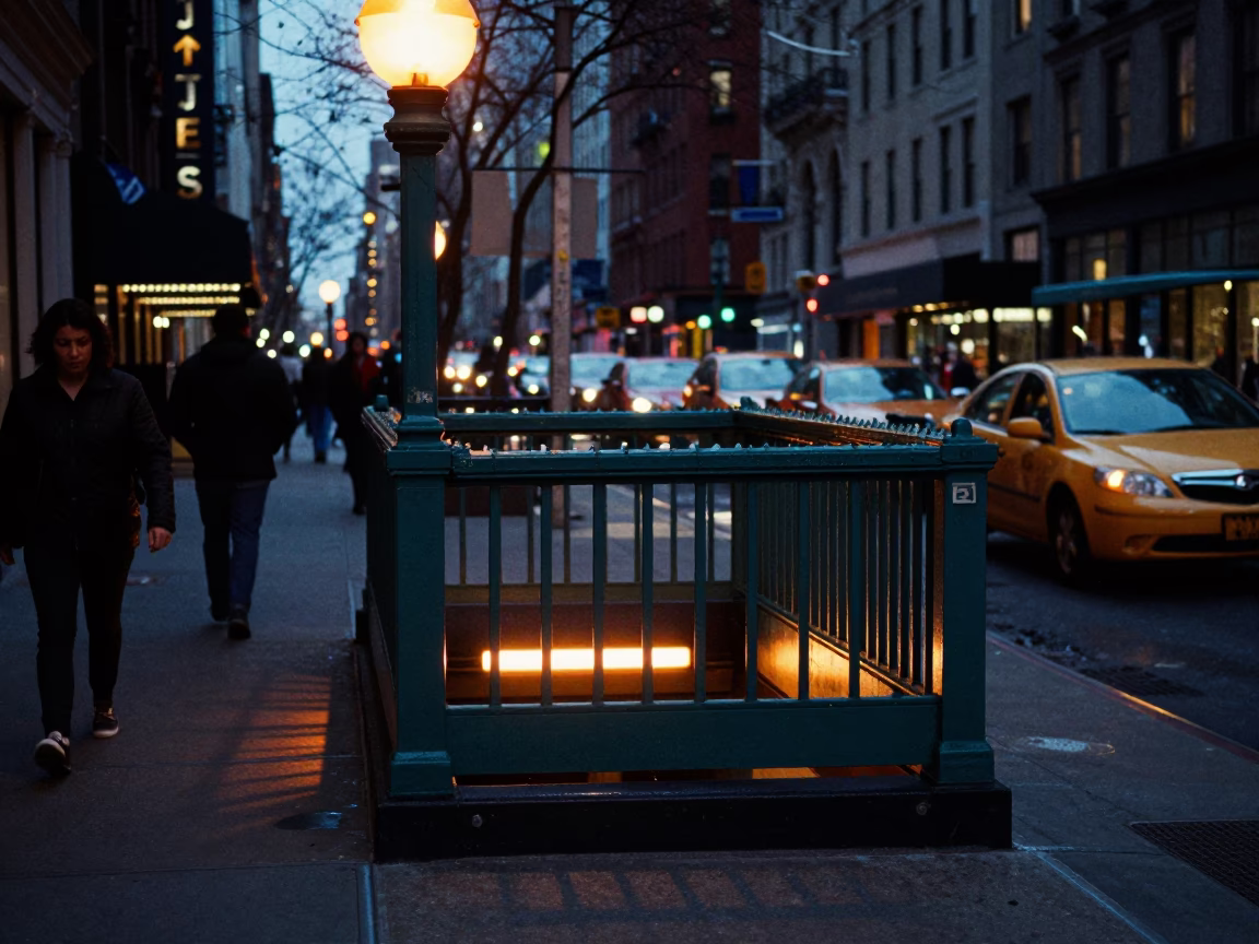 New York Street Scene at Midnight Light in in New York, New York, United States