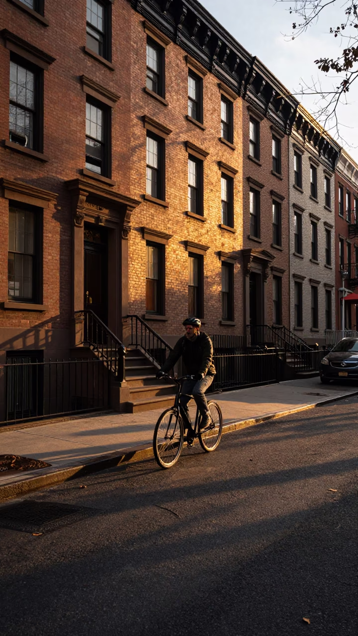New York Street Scene at Sunset Light in in New York, New York, United States