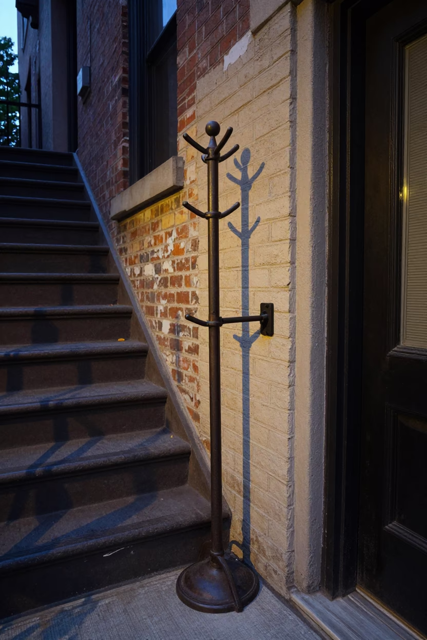 New York Summer Evening Stairwell Latch and Coat Stand Detail in in New York, New York, United States