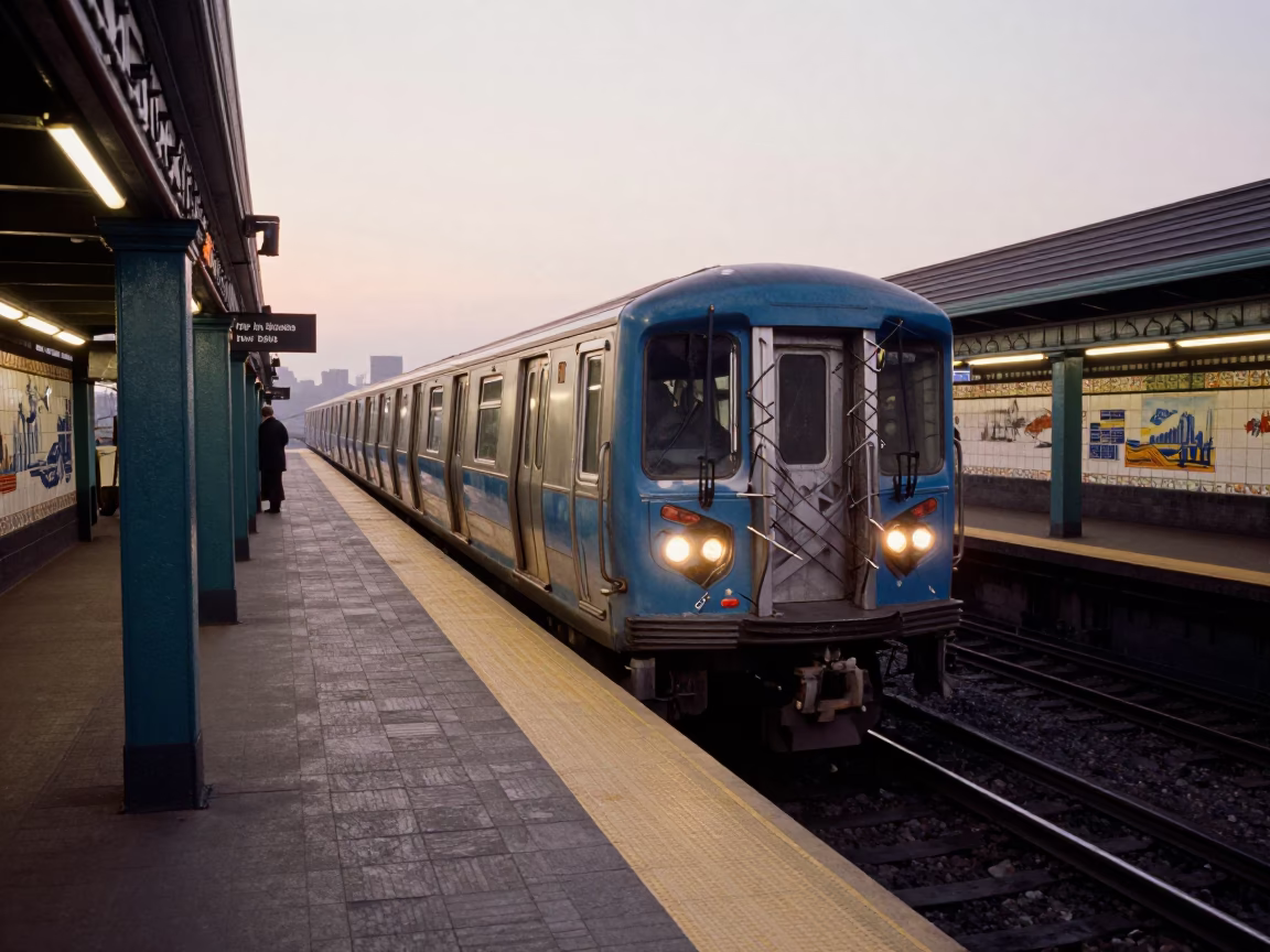 New York Train Arriving at First Light Of Dawn in in New York, New York, United States
