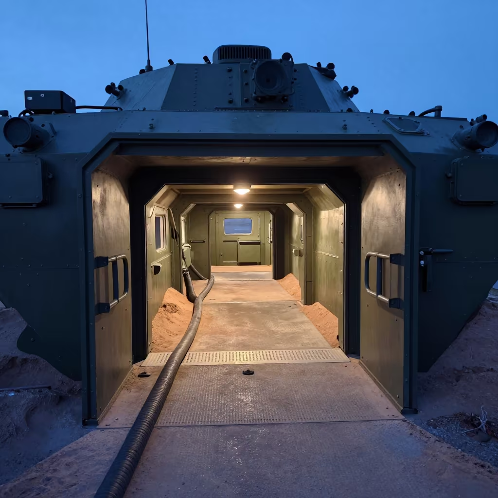 Newfoundland Bunker Entrance With Cable Trunks in in an armored vehicle bay in Newfoundland