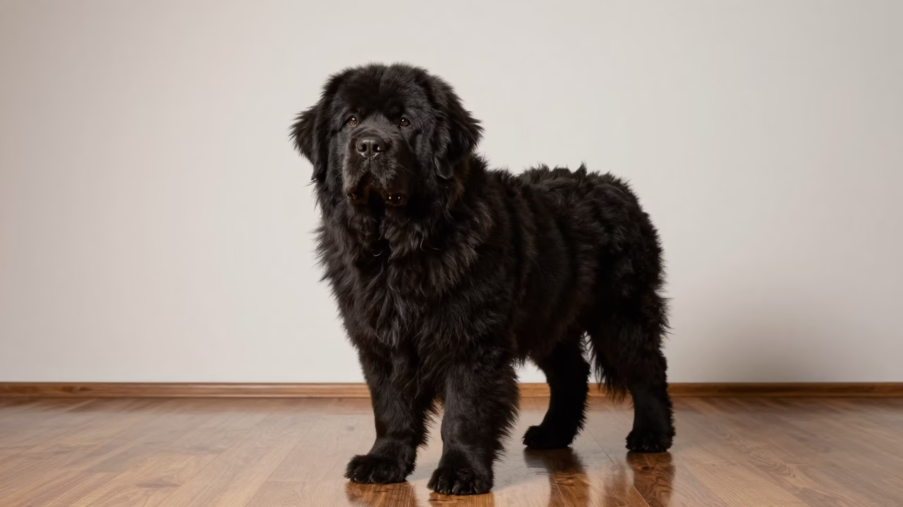 Newfoundland Portrait in Baku Studio in in a quiet portrait studio with a plain backdrop and eye-level framing in Baku