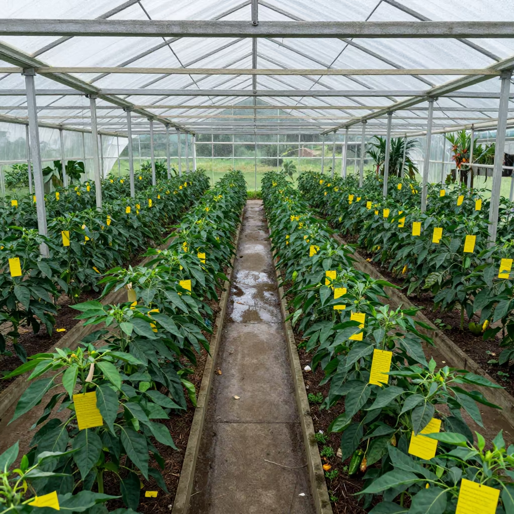Nicaraguan Pepper Greenhouse Monsoon Light in inside a village olive press in Nicaragua