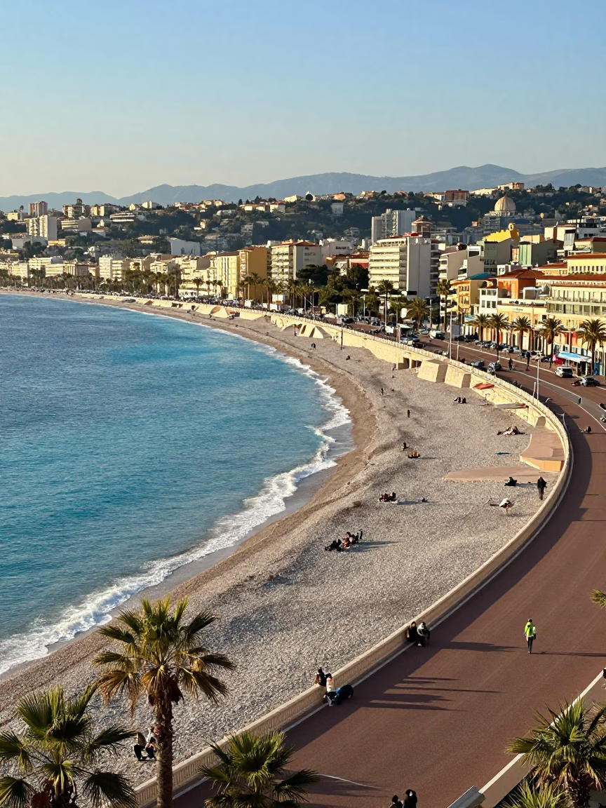 Nice Anglais Terrace at The Early Afternoon Light in in Nice, France