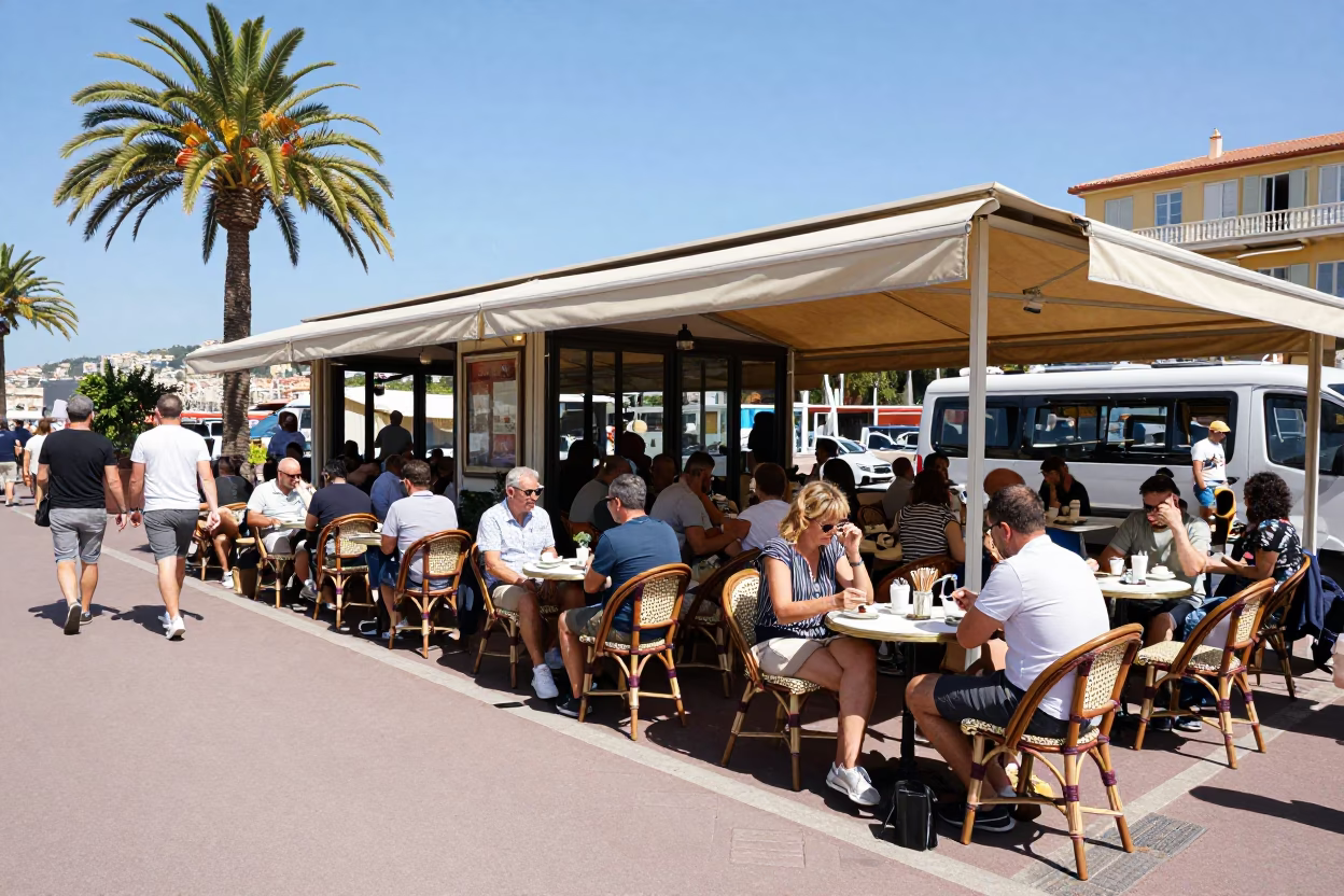 Nice Cafe Terrace at The Flat Glare Of Noon Light in in Nice, France