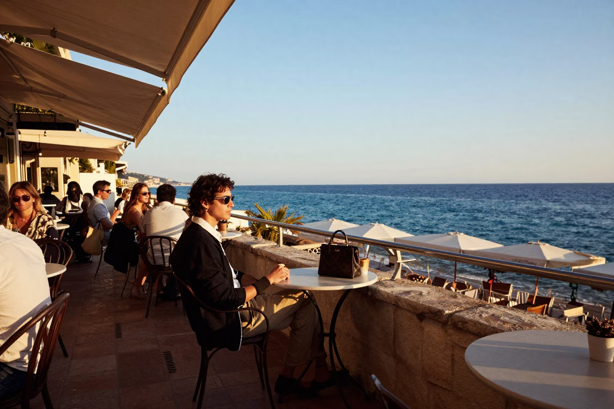 Nice Fashion Editorial at As The Sun Drops Toward The Horizon in in Nice, France