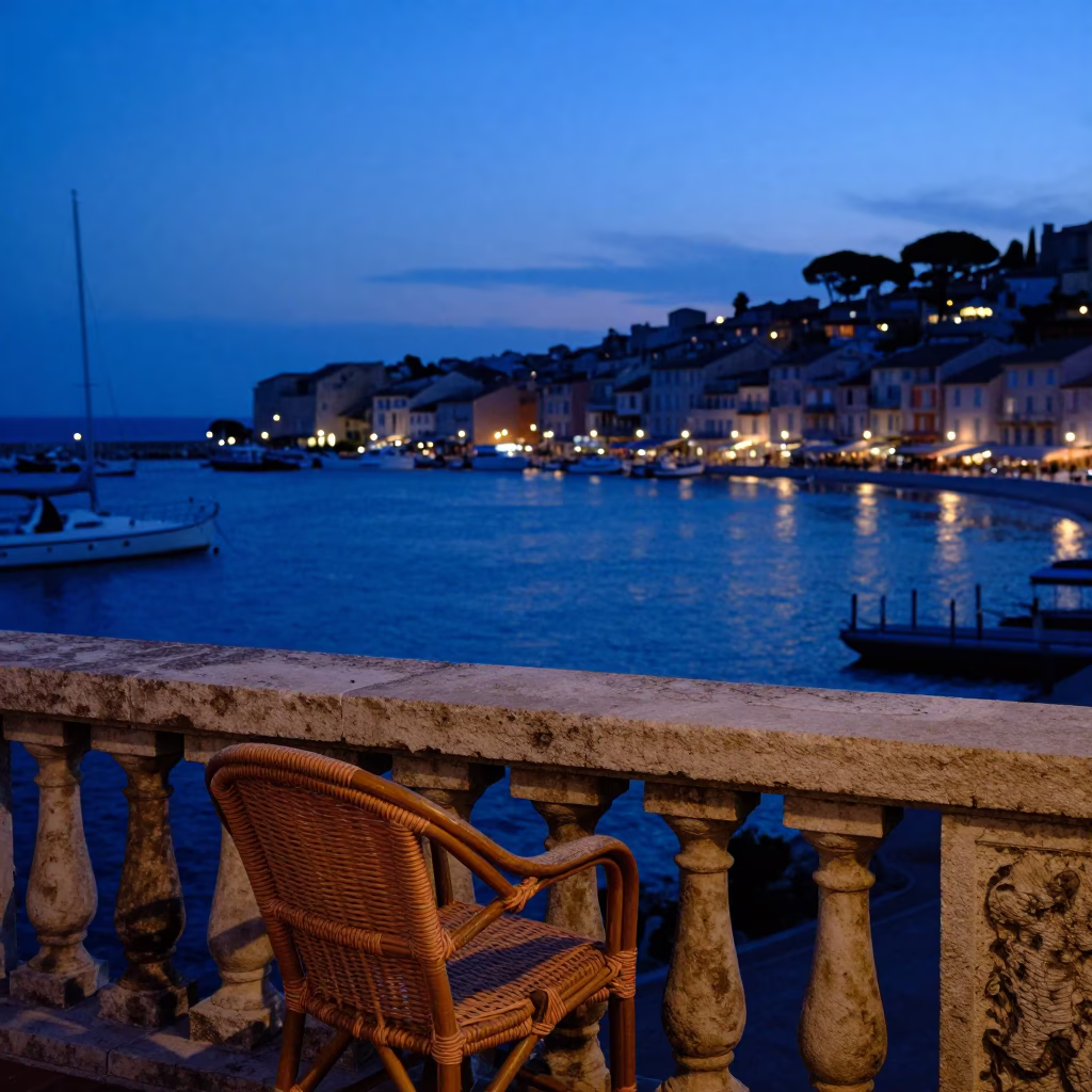 Nice Harbor at Indigo Twilight After Sunset in in Nice, France