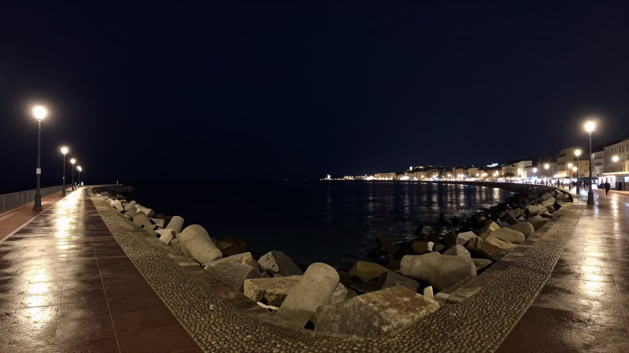 Nice Harbor Breakwater And Sky at Deep In The Night Light in in Nice, France