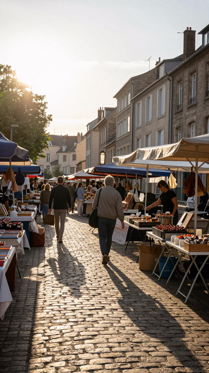Nice Market Scene at As First Light Reaches The Scene in in Nice, France