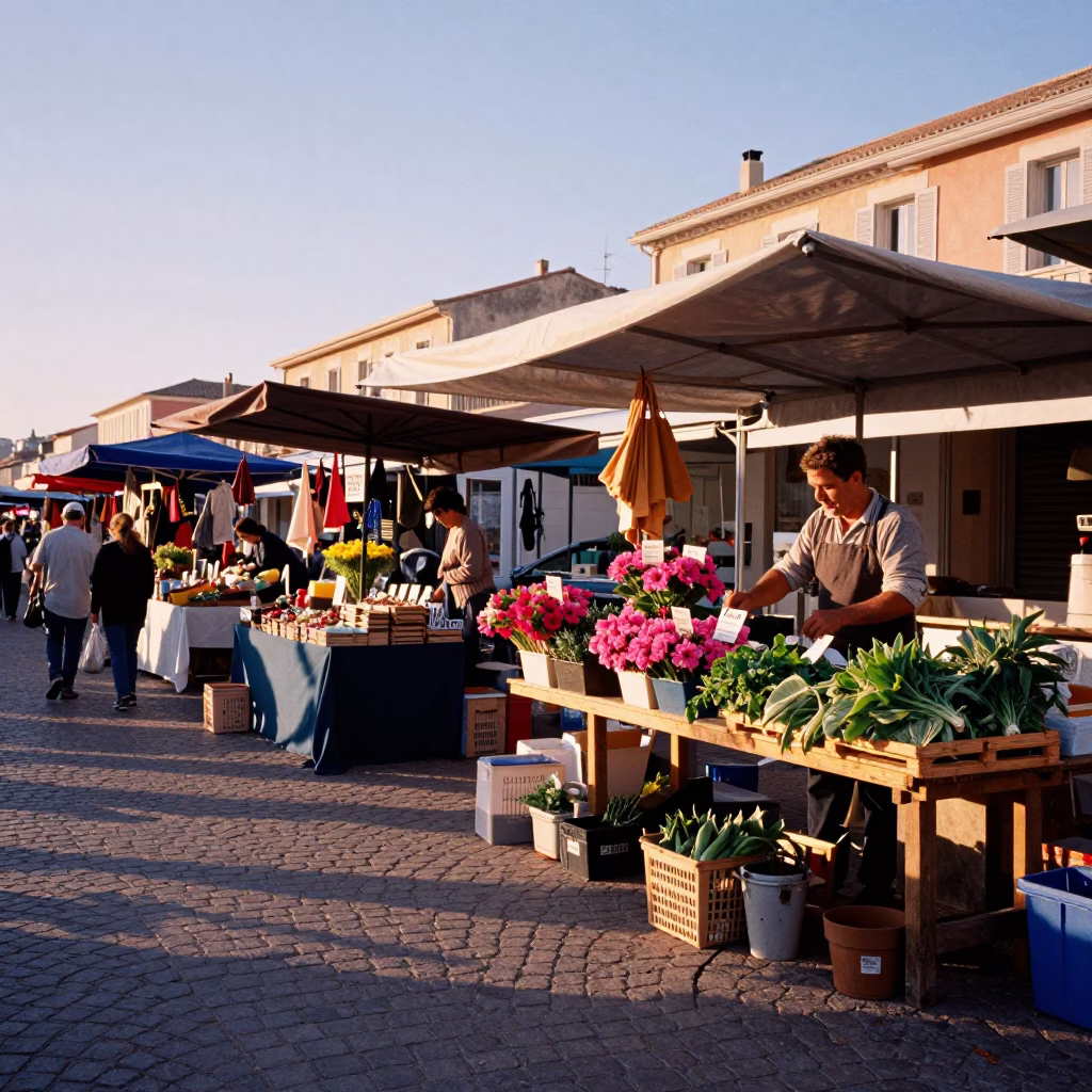 Nice Market Scene at First Light Of Dawn in in Nice, France