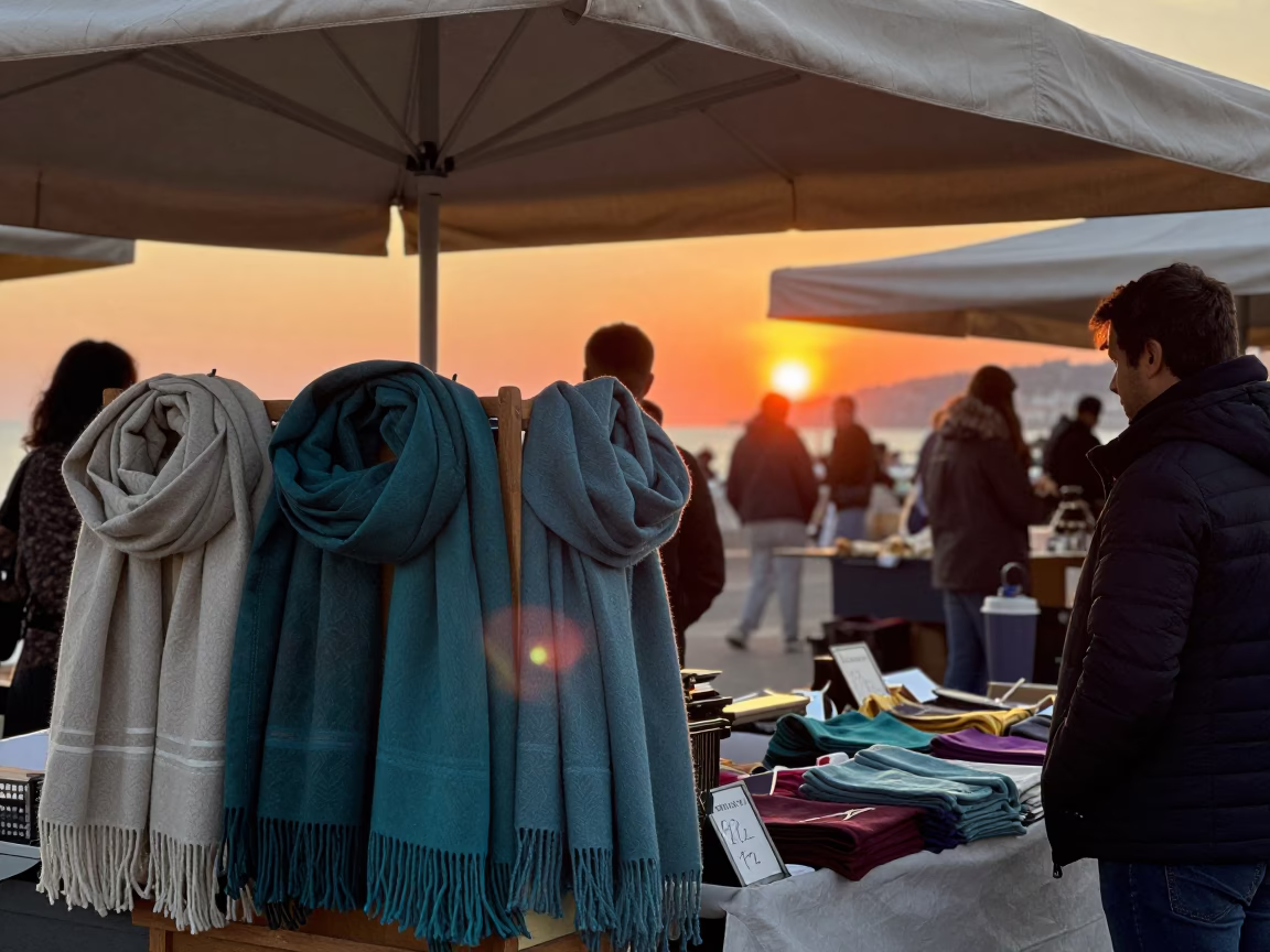 Nice Market Stall at As The Sun Drops Toward The Horizon in in Nice, France