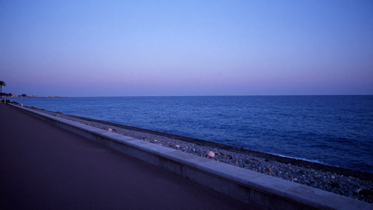 Nice Promenade View at The Last Blue Light Of Evening in in Nice, France