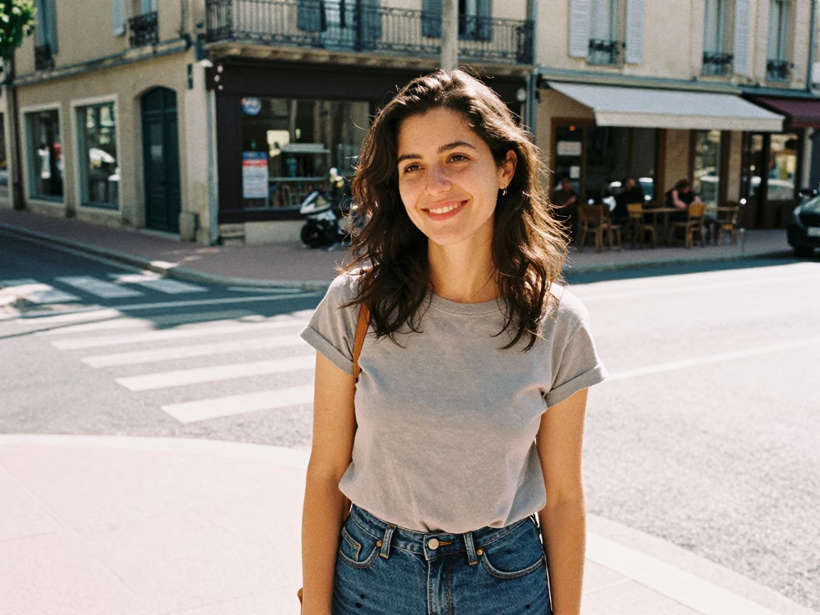 Nice Smiling Local Woman at The Flat Glare Of Noon Light in in Nice, France