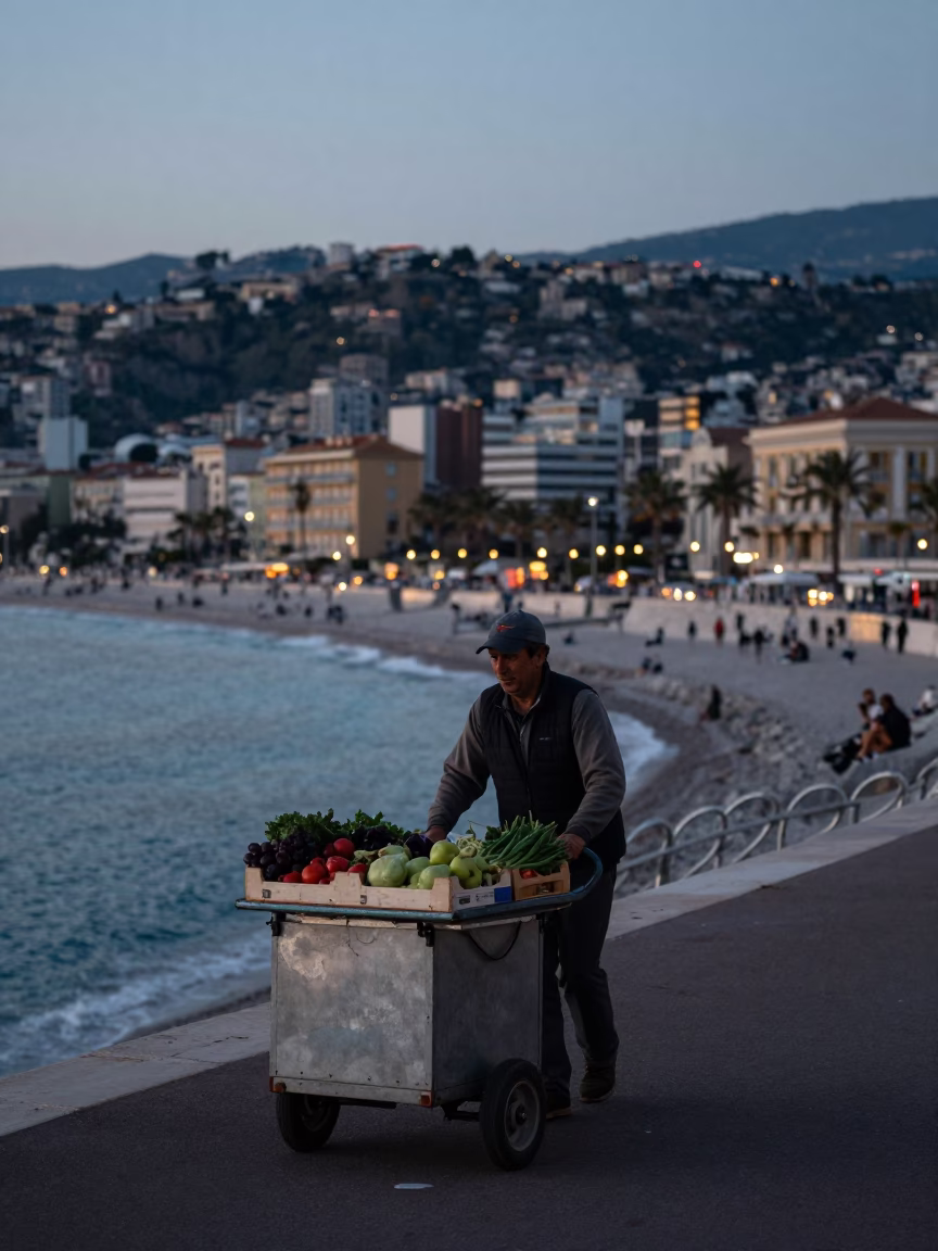 Nice Street Scene at Nautical Dawn Light in in Nice, France