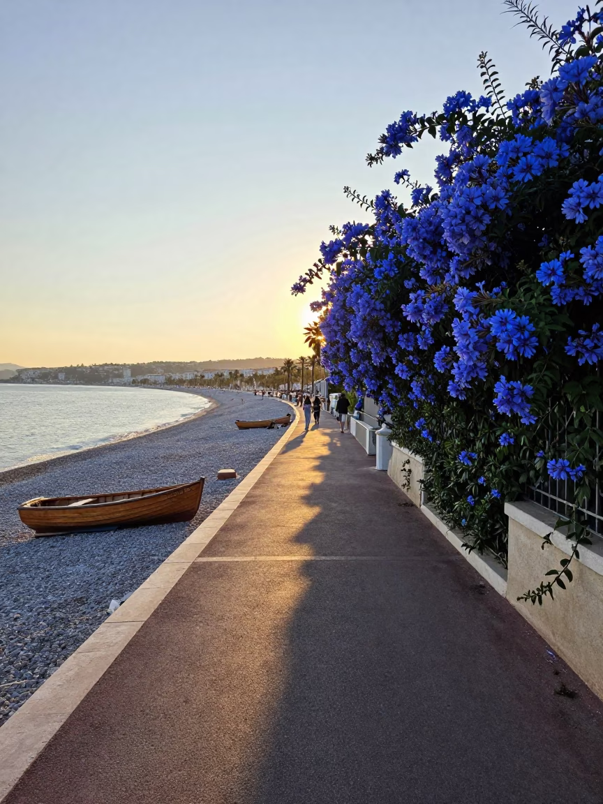 Nice Street Scene at Nautical Dawn Light in in Nice, France