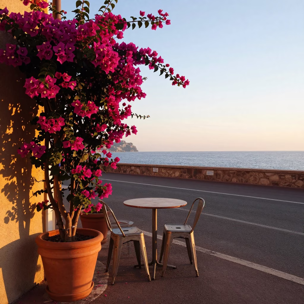 Nice Street Scene at Sunset Light in in Nice, France
