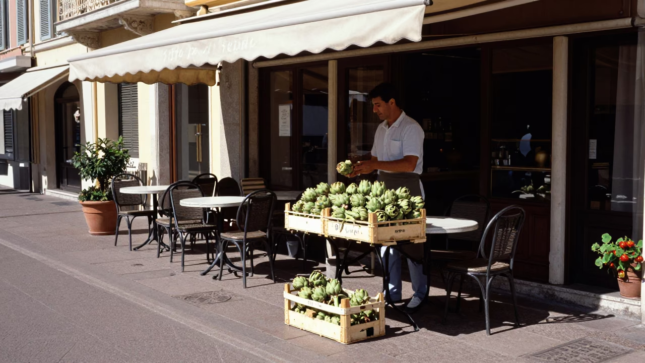 Nice Terrace Scene at The Flat Glare Of Noon Light in in Nice, France