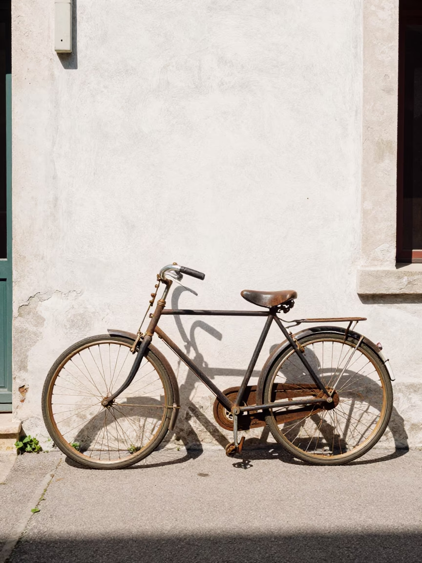 Nice Vintage Bicycle at The Flat Glare Of Noon Light in in Nice, France
