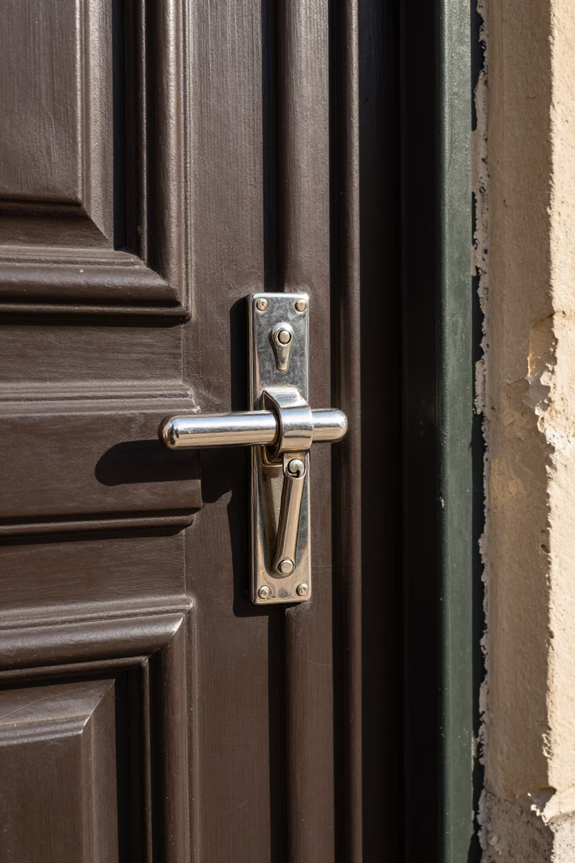 Nickel Latch Catching Light in Paris in in Paris, France