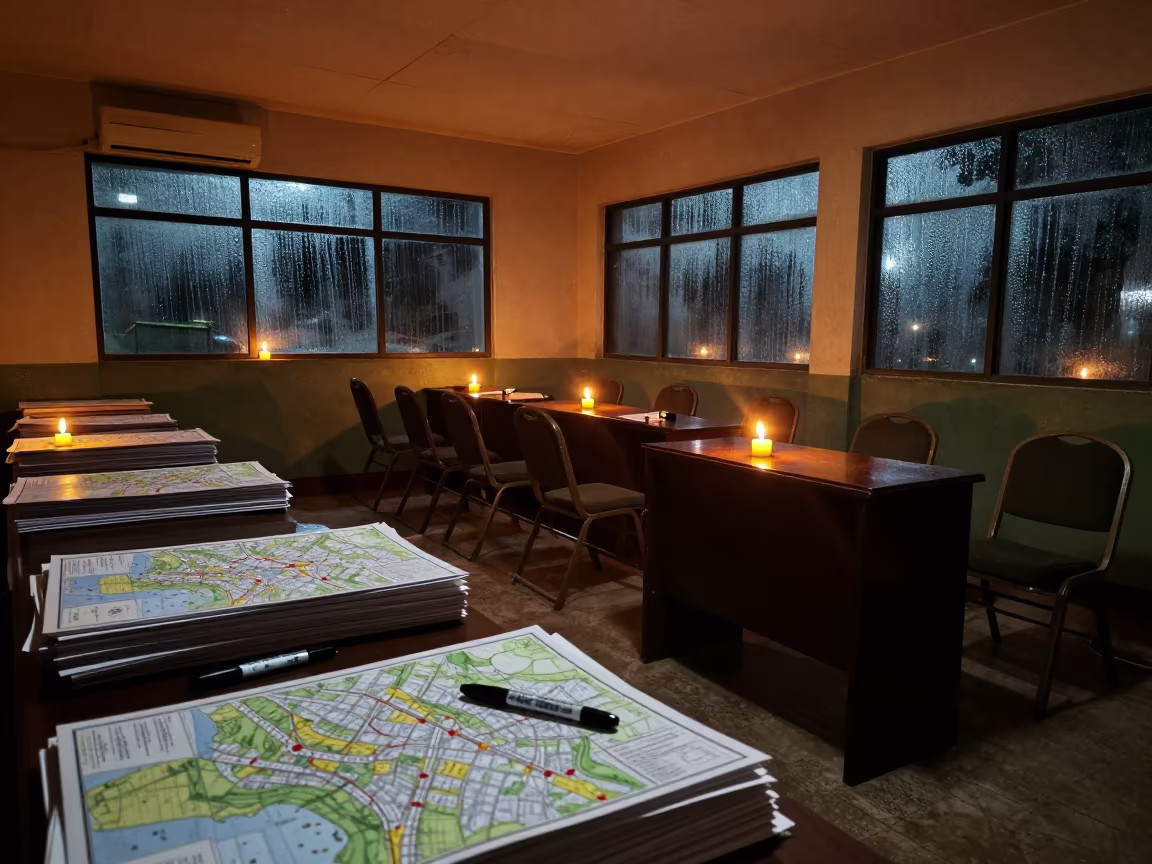 Nigerian Barracks Briefing Room Night Operations in inside a barracks corridor in Nigeria