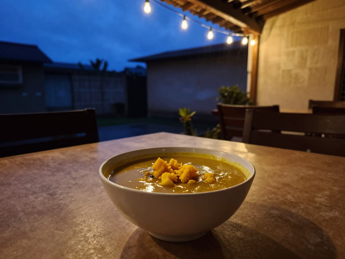 Nigerian Egusi Soup and Pounded Yam in Hefei in on a small dining table by a window in Hefei