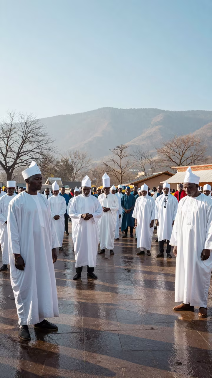 Nigerian Eyo Festival Masquerades in Batman Square in at a public square during a festival in Batman