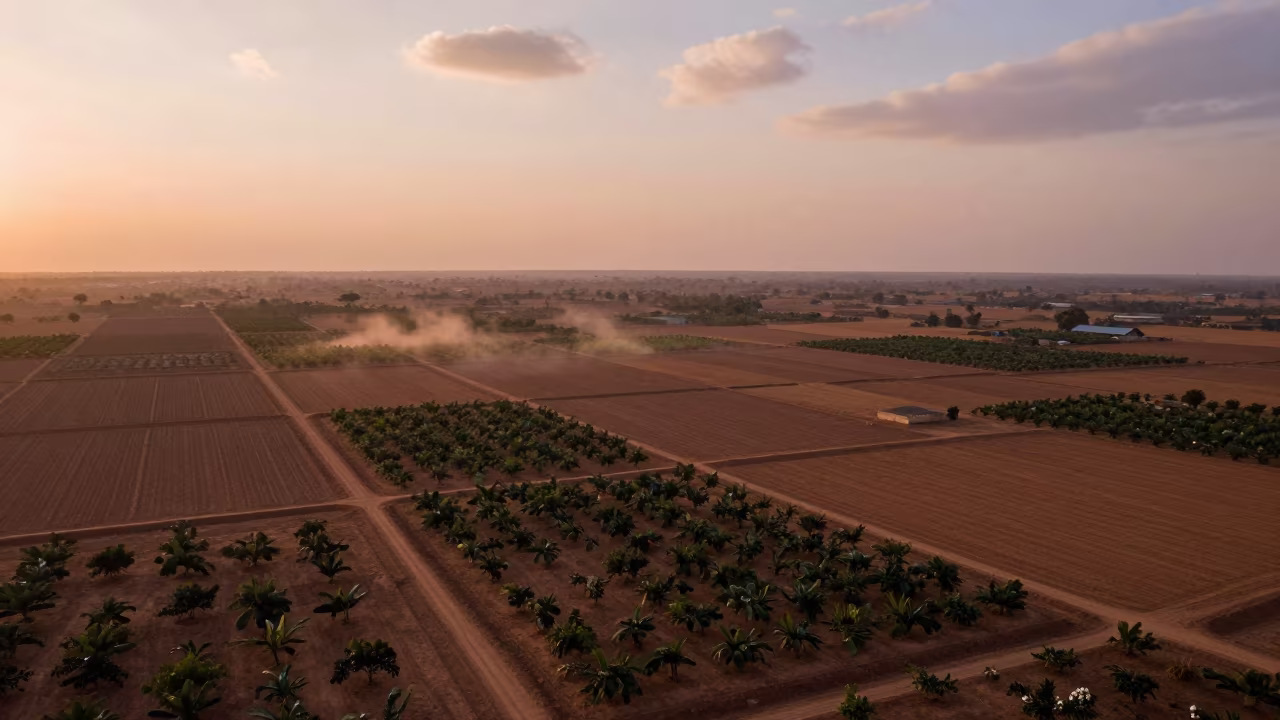 Nigerian Orchards Copper Light Aerial View in in Nigeria