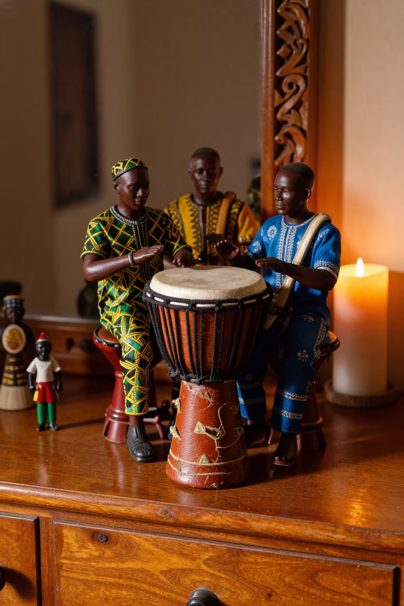 Nigerian Talking Drum on Hotel Dresser in on a hotel dresser near Mohammedia