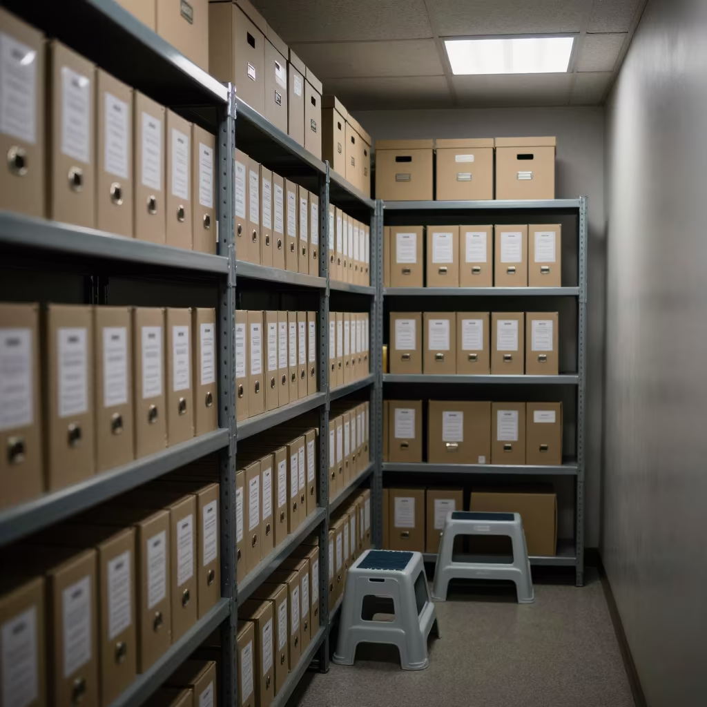 Night Archive Aisle with Banker Boxes Jalingo in inside a conference room in Jalingo