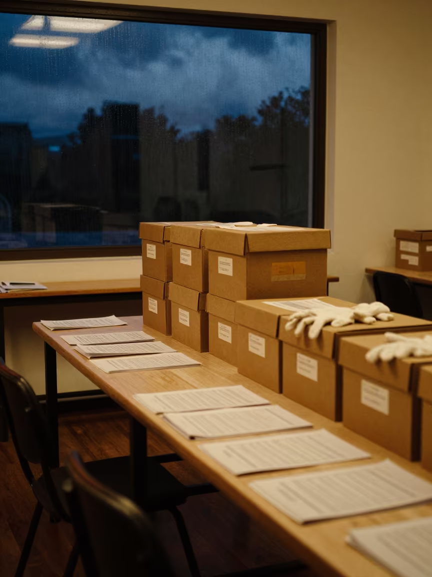 Night Archive Work in Ceremonial Hall Puerto Madryn in in a ceremonial hall near Puerto Madryn