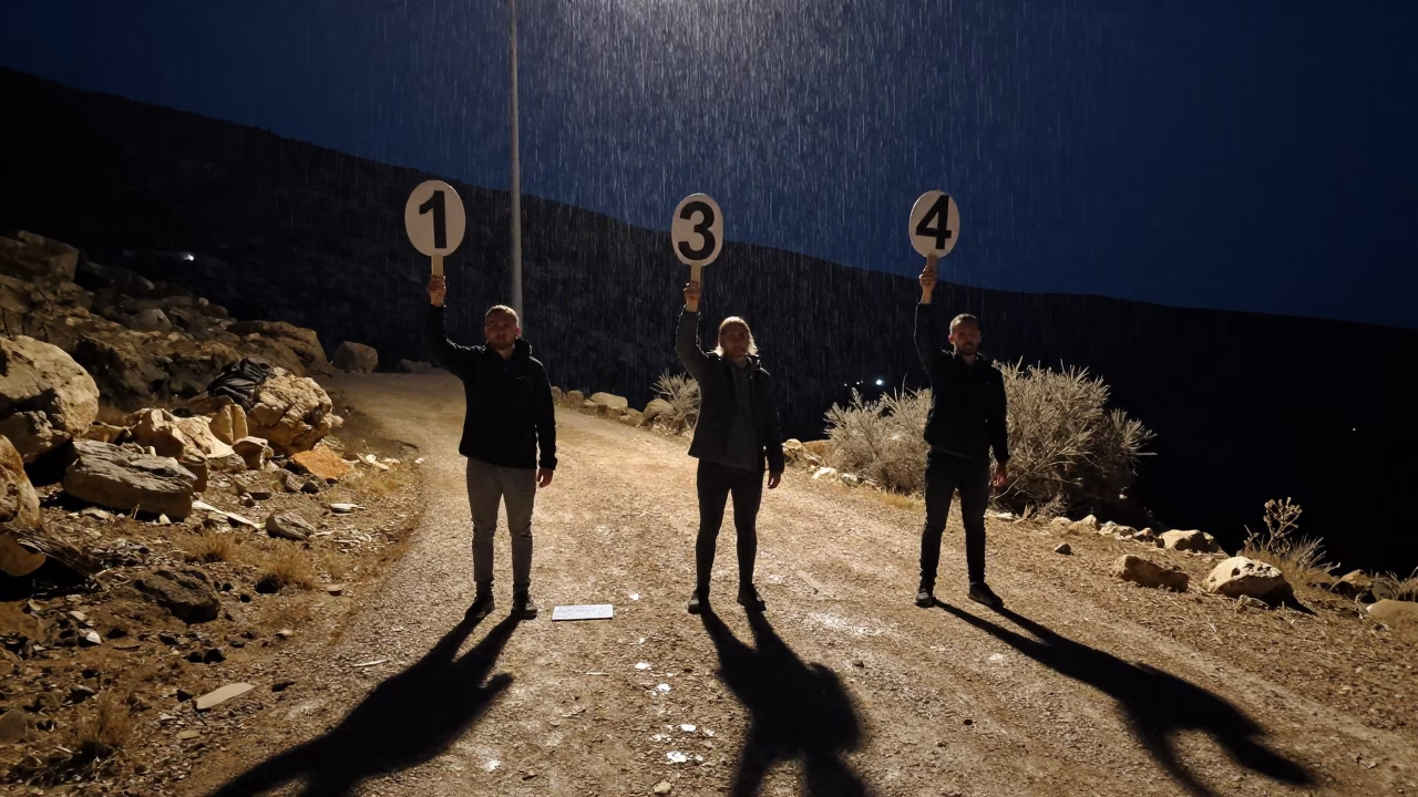 Night Auction Bidders on Sousse Mountain Path in on a mountain path near Sousse
