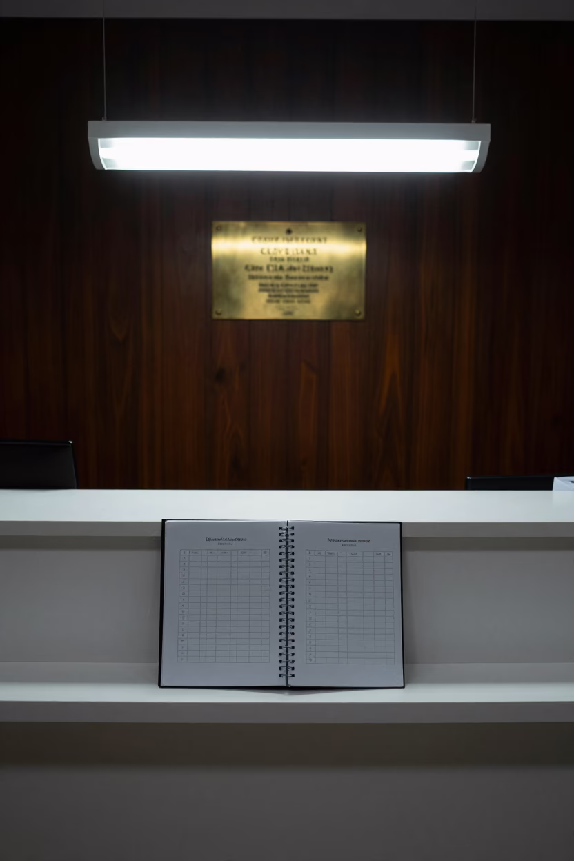 Night Audit Binder on Spa Reception Desk in inside a spa reception in Ciudad del Este