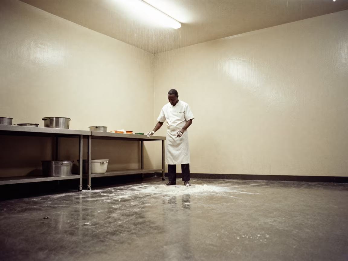 Night Baker Hands in Monsoon Morning Kahama Rehearsal Room in in a rehearsal room in Kahama