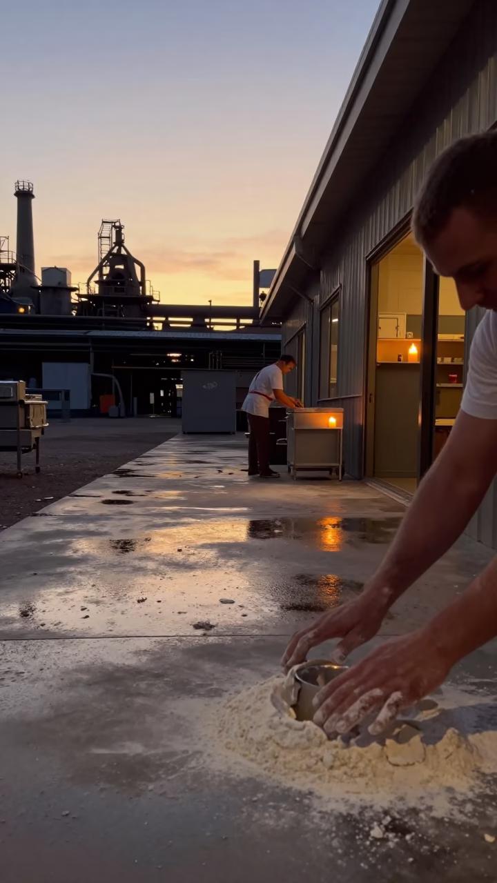 Night Baker Hands Warm Candlelight Foundry Oslo in in a foundry in Oslo