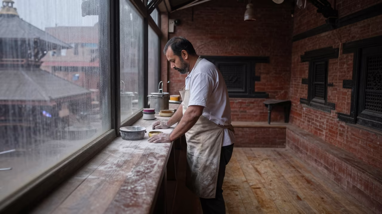 Night Baker Patan Kathmandu Early Autumn in in a workshop in Patan, Kathmandu