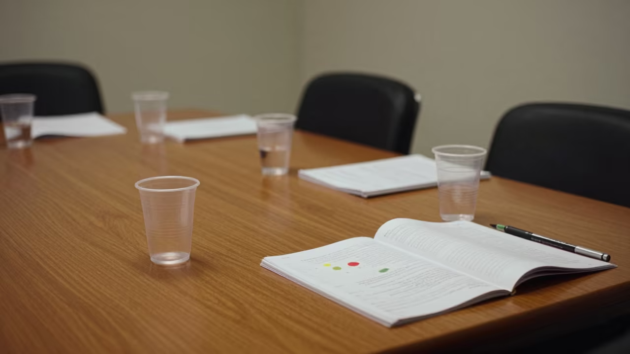 Night Boardroom Table in Rajkot Monsoon in at a boardroom table before a meeting in Rajkot