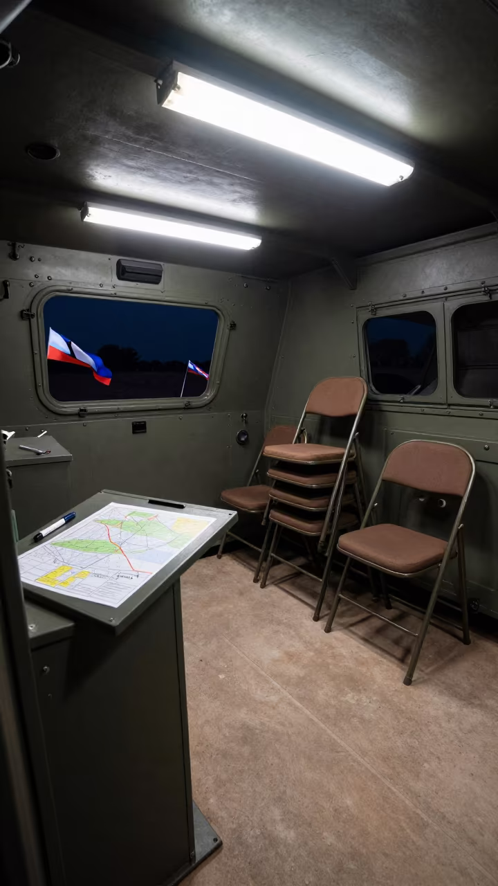 Night briefing room reset in armored bay Lesotho in in an armored vehicle bay in Lesotho