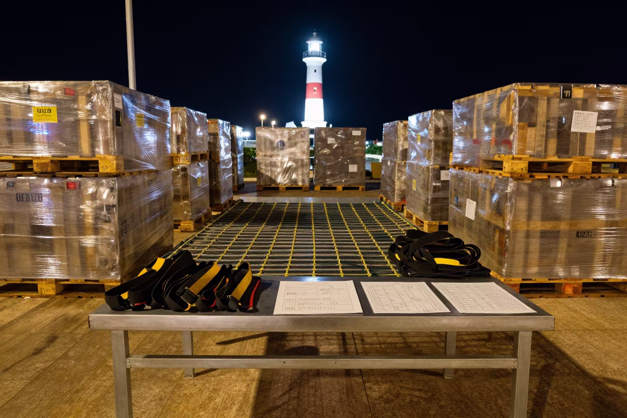 Night Cargo Build Tel Aviv ULD Nets in beside a courier van bay in Tel Aviv