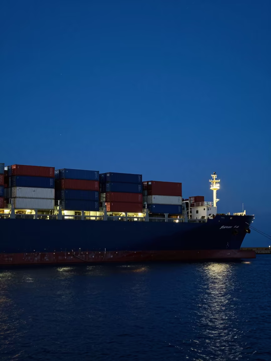 Night Cargo Ship at Papeete Container Terminal in near Papeete