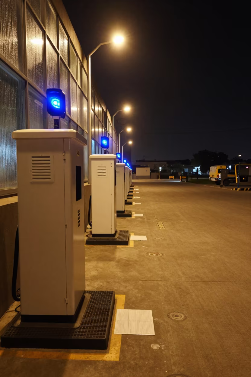 Night Charging Lane with Battery Stations in Nawabshah Warehouse in inside a cross-dock lane in Nawabshah