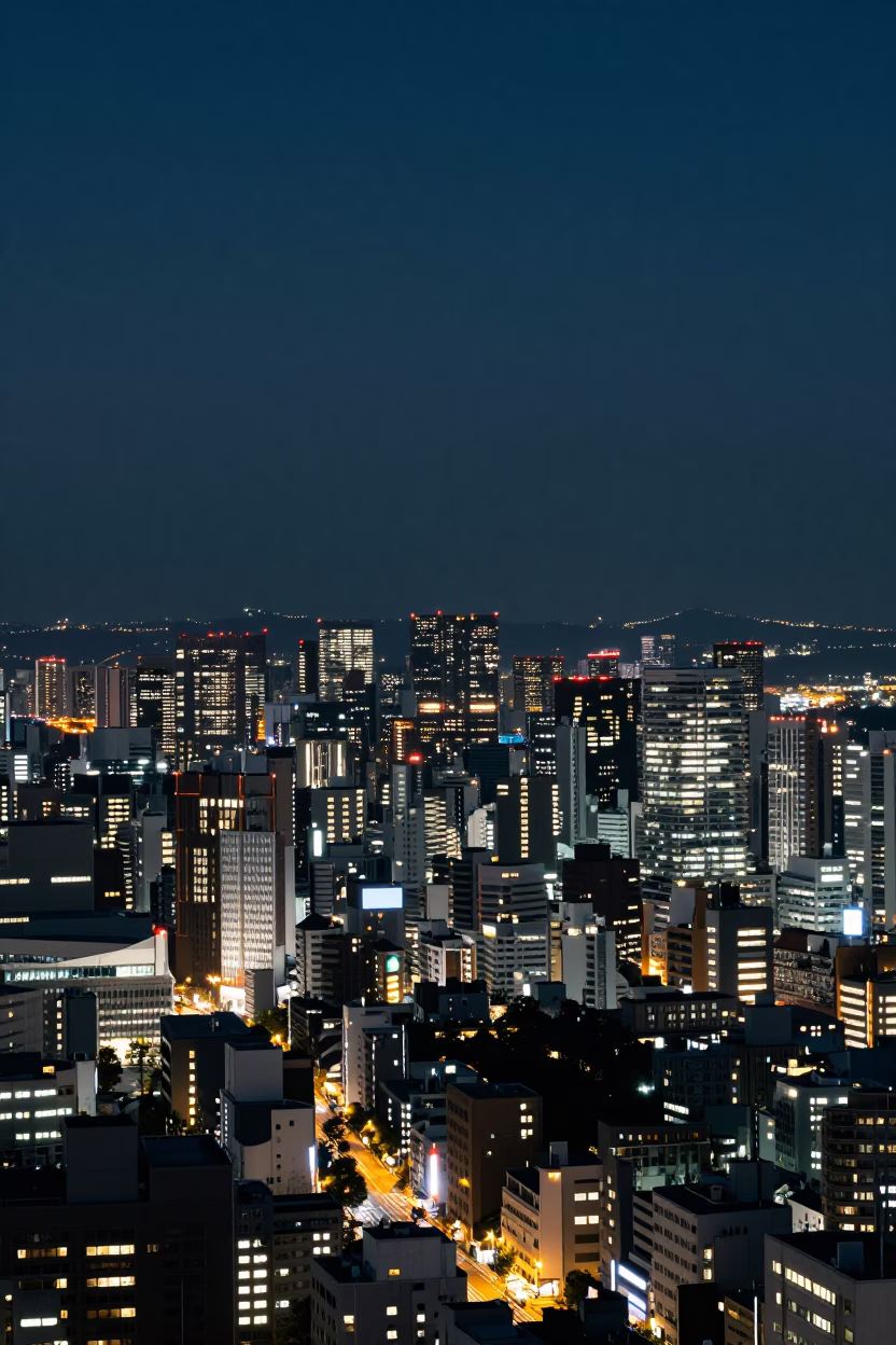 Night Cityscape in Fukuoka at Late At Night Light in in Fukuoka, Japan