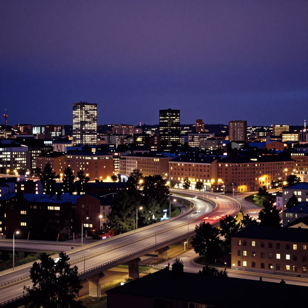 Night Cityscape in Stockholm at Late At Night Light in in Stockholm, Sweden