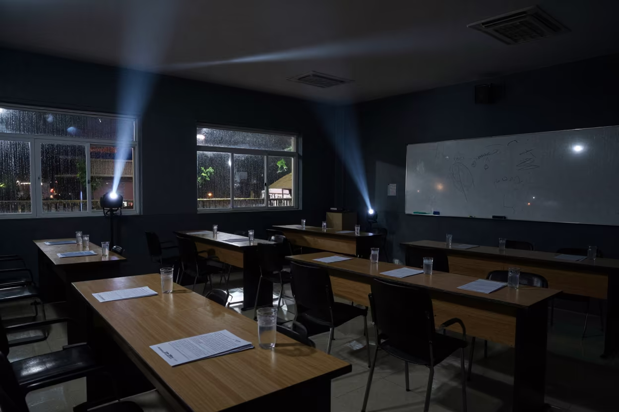 Night Classroom Under Projector Glow in Bhubaneswar in in an operations center under monitor glow in Bhubaneswar
