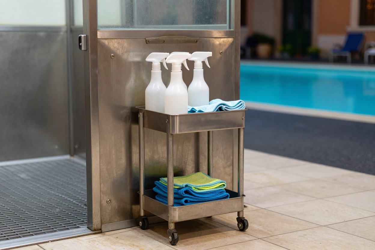 Night Cleaning Caddy at Rome Dog Wash in at a self-serve dog wash station near Testaccio, Rome