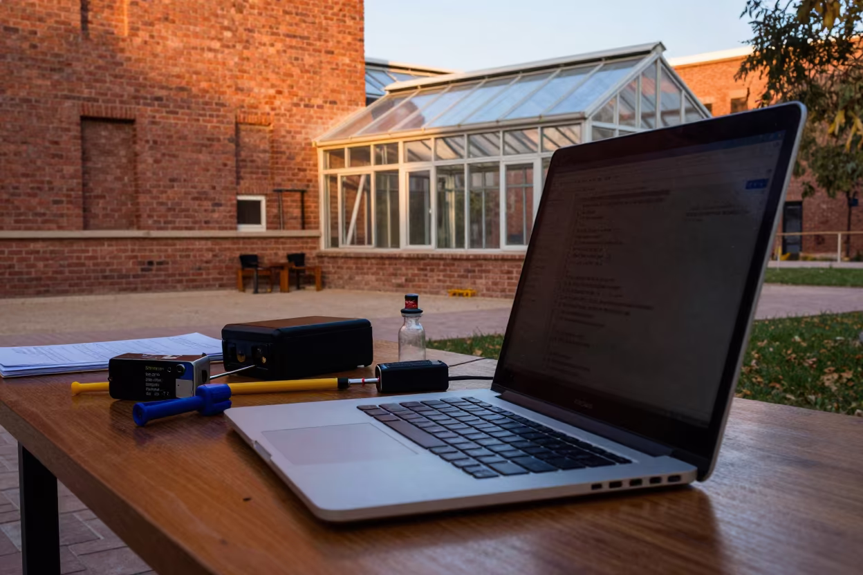 Night Coding Session Greenhouse Annex Al Ain in outside a brick lecture building near Al Ain