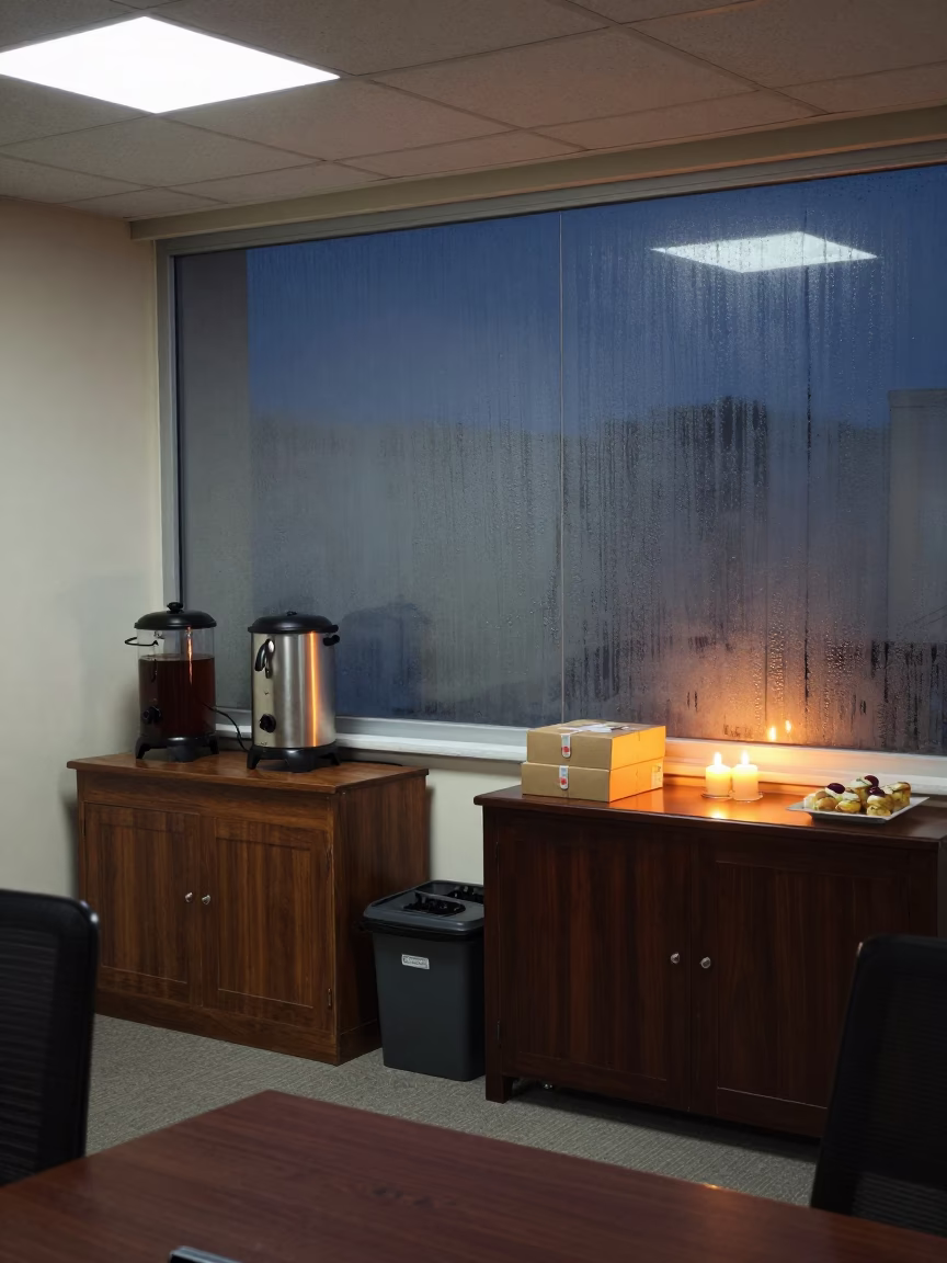 Night Coffee Lounge Kemerovo Office Meeting in at a boardroom table before a meeting in Kemerovo